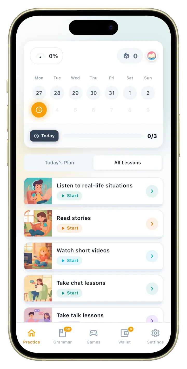 Erla language practice plan on a phone